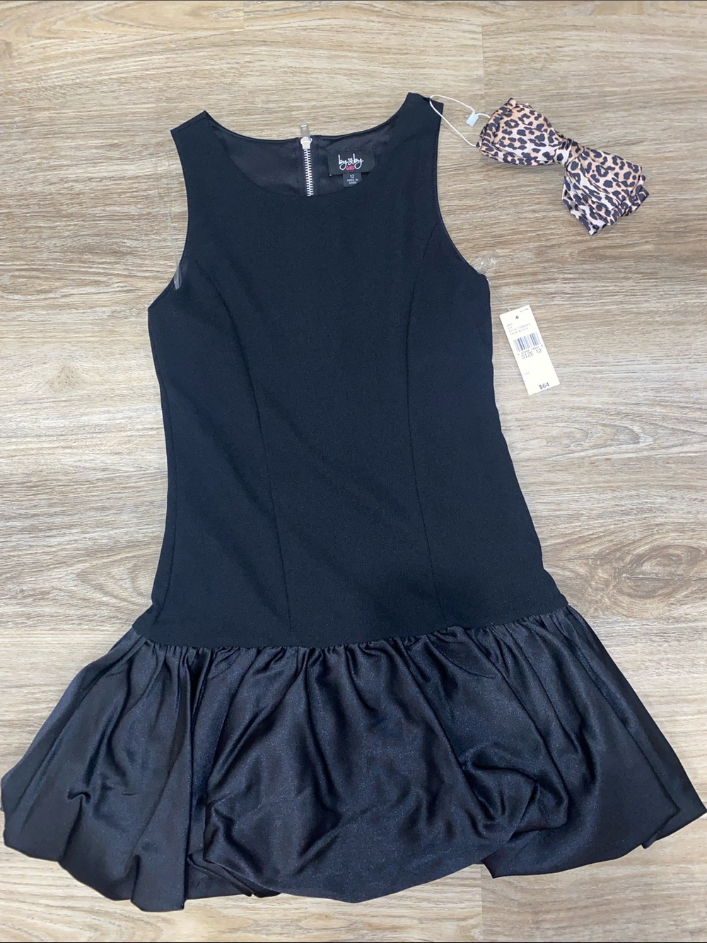 Girls Black Sleeveless Drop-Waist Party Dress with Ruffled Hem